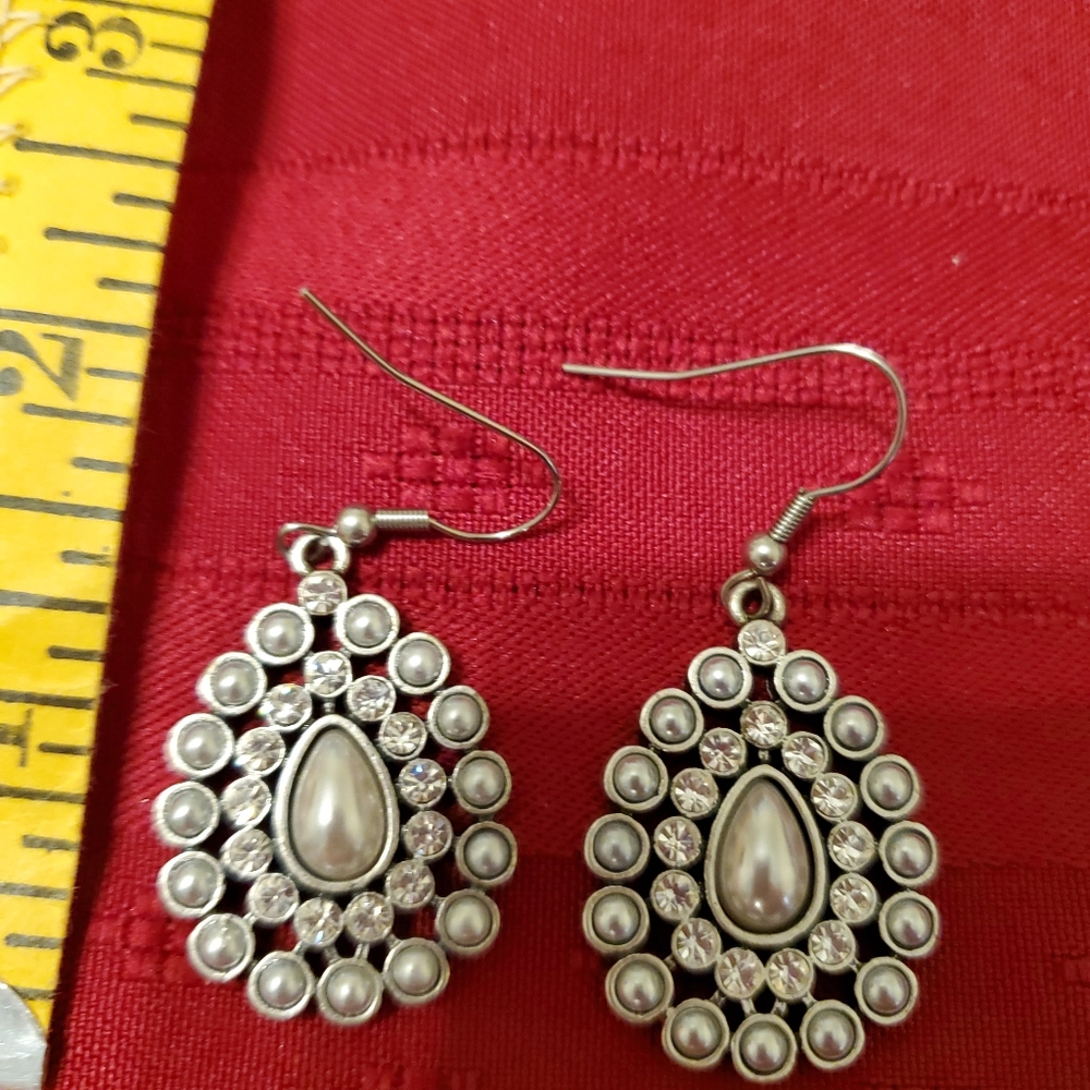 Grey faux pearl and crystal earrings